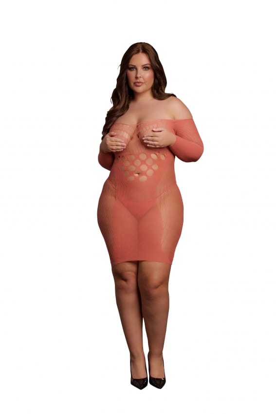Le Desir - Mini jurk van netstof met lange mouwen - Plus Size Sunset Glow