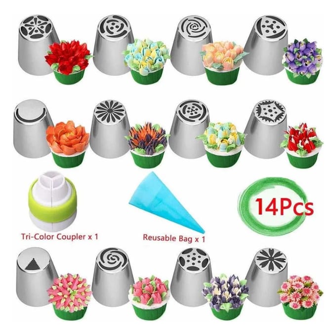 14 stuks Russische spuitmondjesset, complete bloemenglazuurspuitmondjes, taartdecoratie, bakken gray