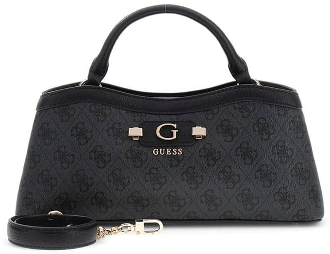 GUESS handtas schoudertas Lindsey 2 Compartment Satchel Coal Logo donkergrijs