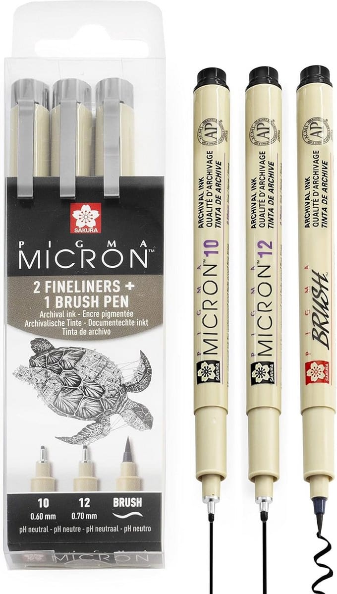 Fineliner Set - Zwarte Inkt - Gemengde Pennen (3 Stuks)