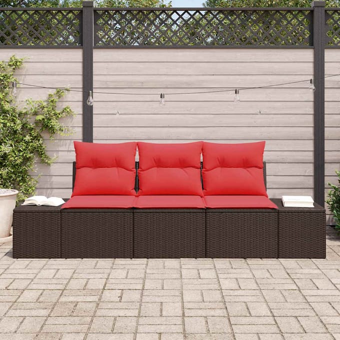 vidaXL - Tuinbank - Set - 3 - st - Bruin - en - Rood - poly - rattan