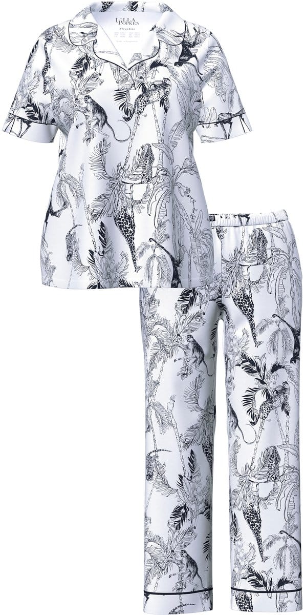 Ulla Popken - Dames - Pyjama safari kraag V-hals korte mouw - Off-white - Maat 42+