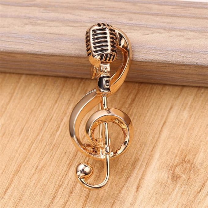 Mode Retro Microfoon Muziek Broche Muzieknoot Microfoon Pin Legering brown