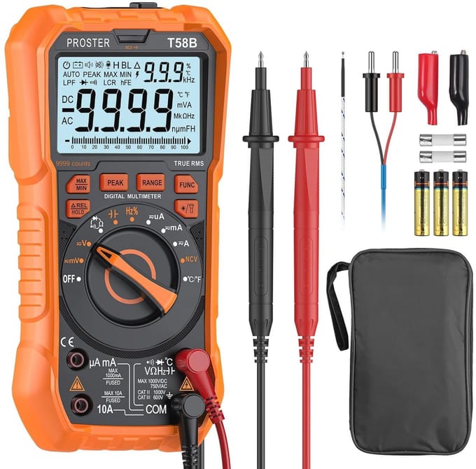 Digitale Multimeter 9999 Tellingen TRMS - NCV Detector, DC/AC Voltage, Stroom, Temperatuur, Capaciteit, Weerstand en Diode Tester