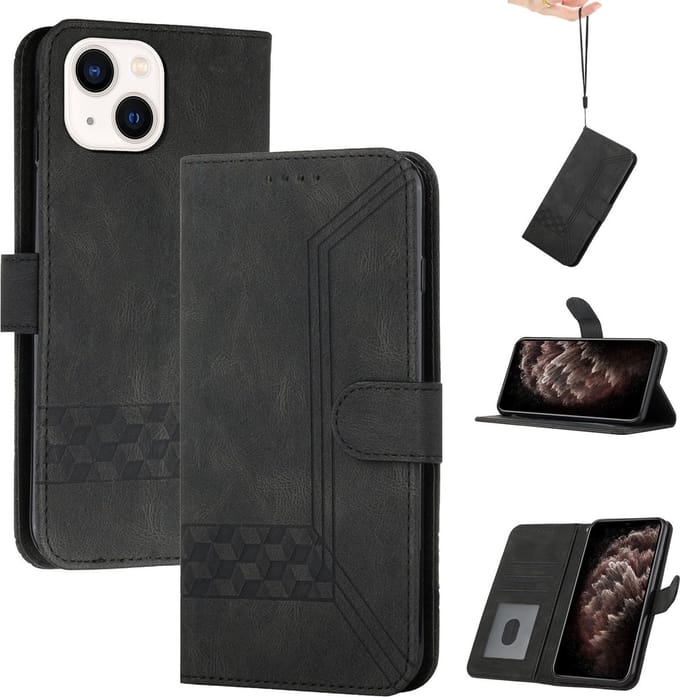 Apple iPhone 13 Bookcase | PU Lederen Telefoonhoesje | Pasjeshouder | Zwart