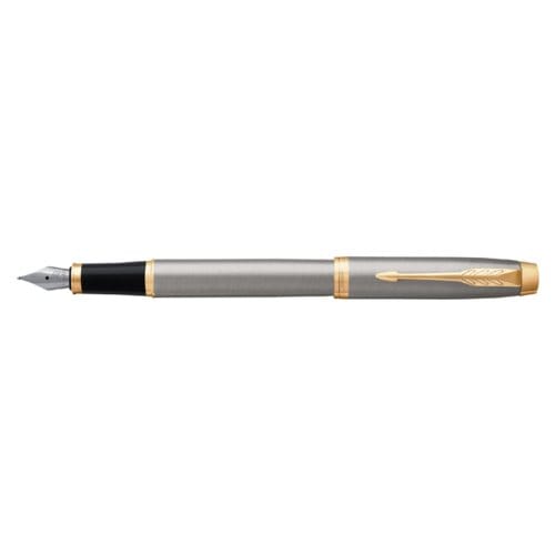 Parker IM Fountain Pen Geborsteld metaal Gemiddeld Nib with Blauw Inkt Refill Gift Box (1931656)