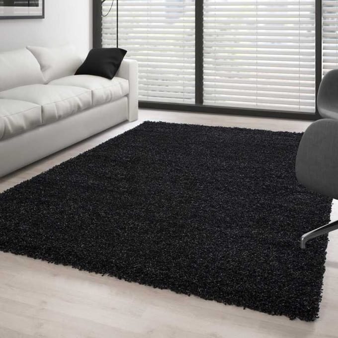 Hoogpolig vloerkleed, effen kleur: antraciet. 100x200 cm
