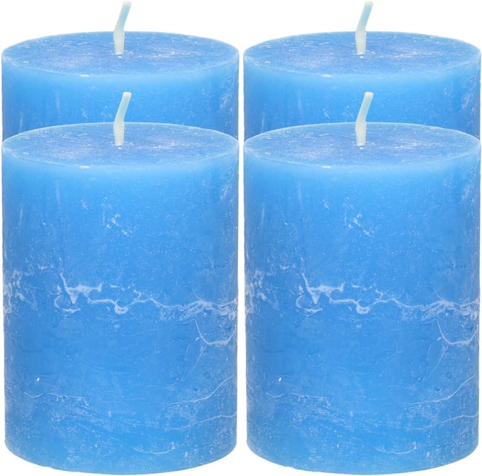 Atmosphera Stompkaars/cilinderkaars - 4x - helder blauw - 7 x 9 cm - middel rustiek model