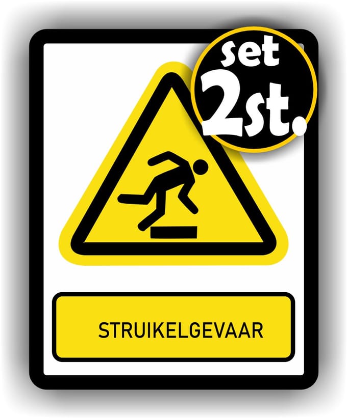 Jerma - Struikel gevaar - ISO norm - Stickers - set 2 st - 14x18 cm - Weerbestendig - Krasbestendig