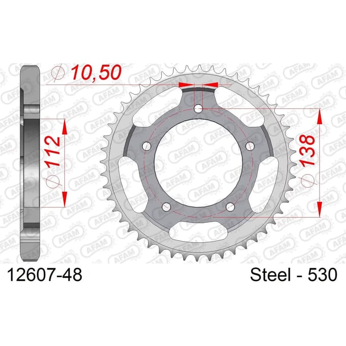 Stalen tandwiel Afam 530 48 dents