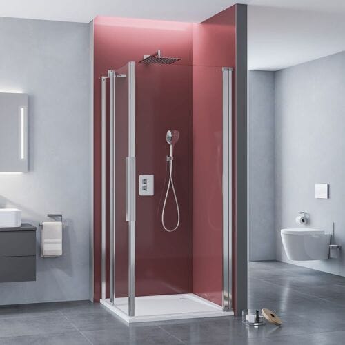 Kronenbach Tube swing door EPWS with pivot on wall side, corner entry special size, side panel on right side