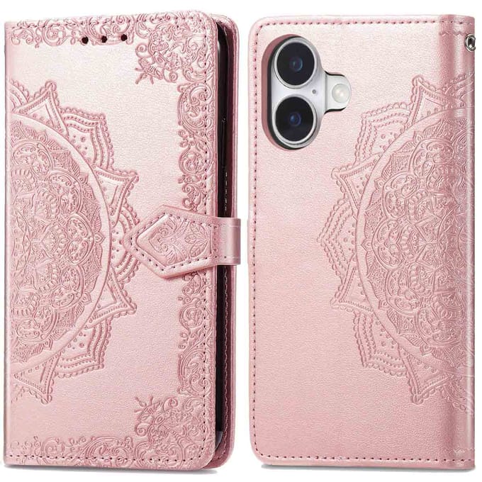 imoshion Hoesje - Geschikt voor Apple iPhone 16 - Mandala Bookcase - Rosé Goud