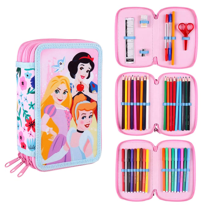 Disney Princess Gevuld etui - 3 vakken - 44-delig - Roze