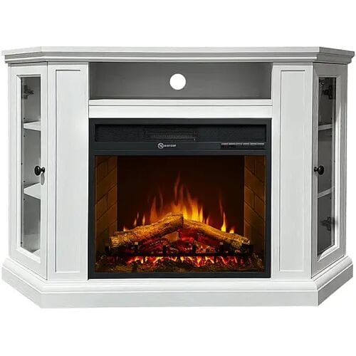 Cheminée électrique cheminée d'angle au sol MADISON en bois blanc L126 x P78 x H83