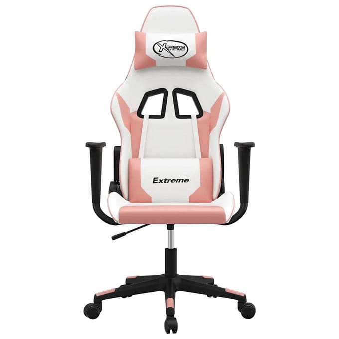 vidaXL - Massage - gamestoel - kunstleer - wit - en - roze