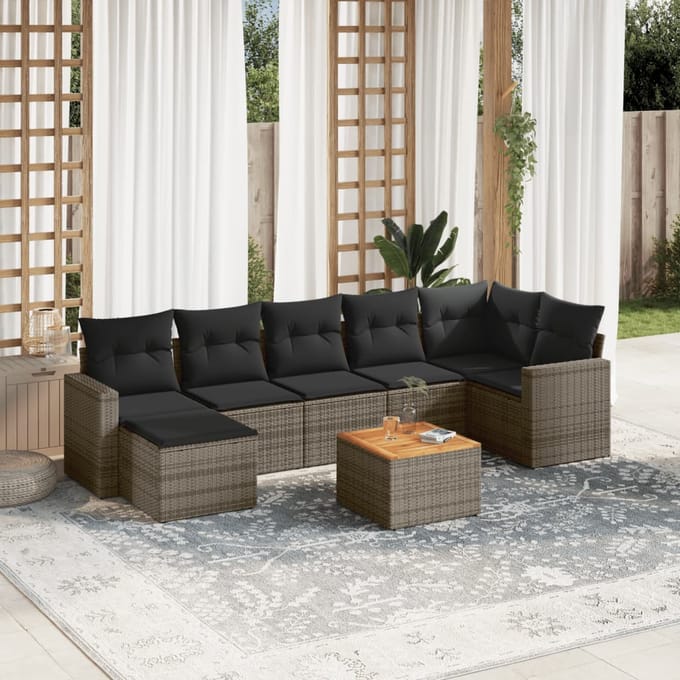vidaXL - 8-delige - Loungeset - met - kussens - poly - rattan - grijs