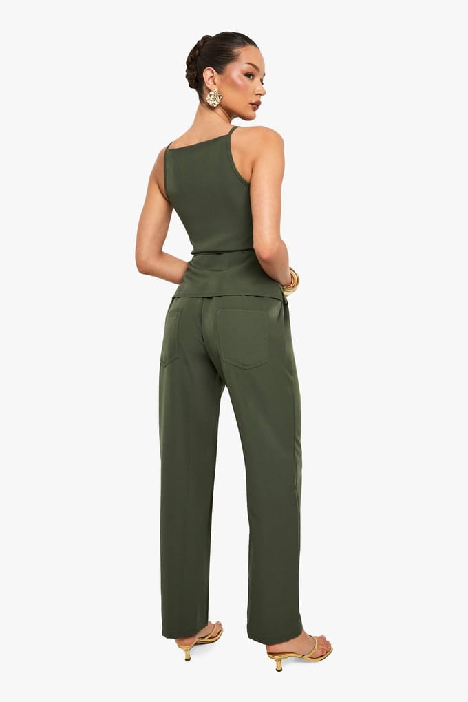 boohoo Dames Elastische tailleband geweven broeken | Khaki | Maat: 8