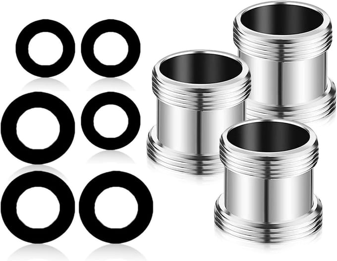 Faucet Adapter Set van 3 Stuks, M22 naar M24, Dubbele Draad Adapter, Messing Aerator Connector met Rubber Seal voor Waterbesparing en Efficiënte Waterstroom