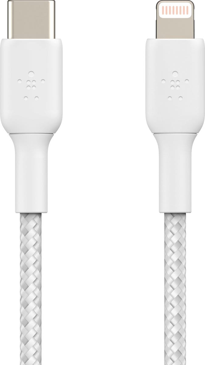 Belkin BOOST↑CHARGE Braided - USB-C naar Lightning Kabel - 1 Meter - 20W - Wit
