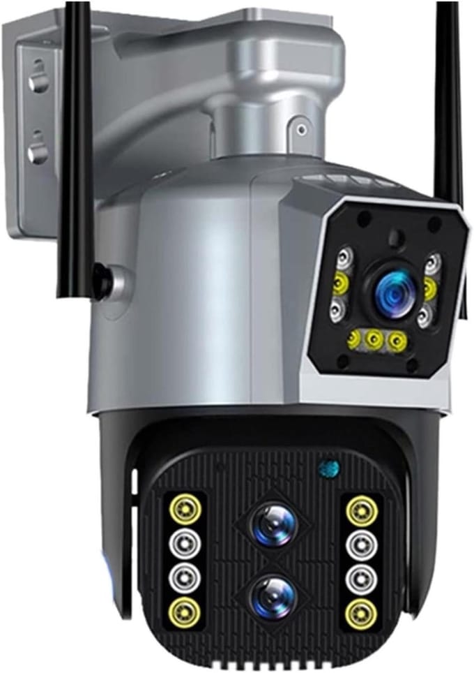 Beveiligingscamera Buiten - CCTV Camera PTZ - Huisbewaking - Drie Lenzen Dual Screen - 4MP 10x Zoom - Wit