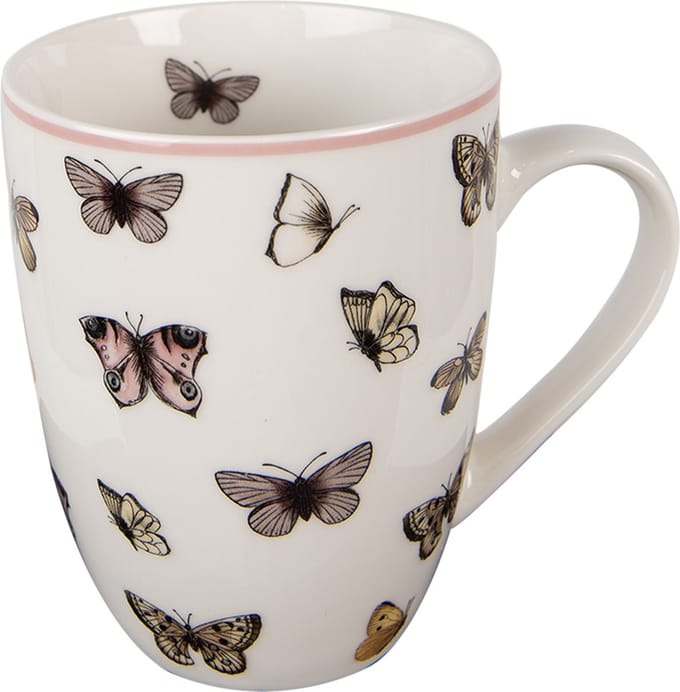 Clayre & Eef Mok 350 ml Wit Roze Porselein Vlinders