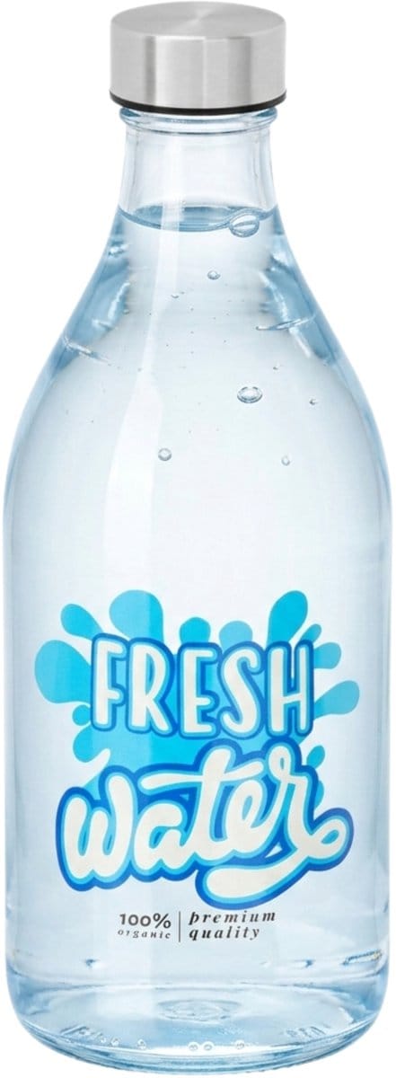 Vivalto Waterfles / drinkfles Fresh - glas - transparant - met RVS dop - 1000 ml