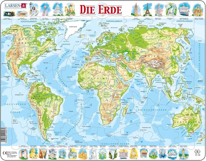 Wereld Puzzel - Geografie Puzzel - Educatief Spelen - Met Figuurstukken - 80 Stukjes - Multicolor