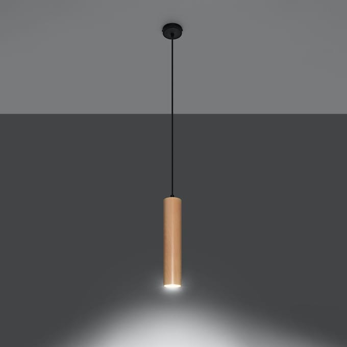 Hanglamp LINO met slanke houten buiskap - Sollux Lighting - IP20 - Natuurlijk hout hout behuizing - 8 x 8 x 105 cm - 1 x GU10 LED, exclusief lichtbron - Max. 10 W - Scandinavische hanglamp voor keuken, eetkamer en woonkamer