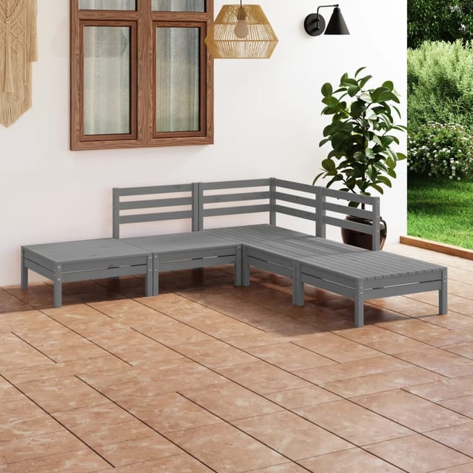 vidaXL - 5-delige - Loungeset - massief - grenenhout - grijs