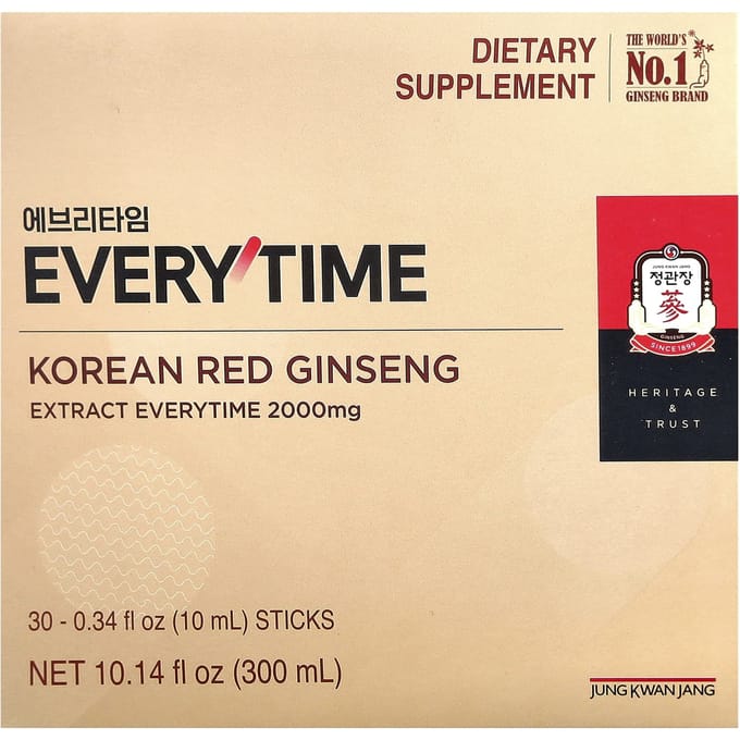 Extrait de Ginseng Rouge Coréen, Everytime, 30 Unités, 10 mL (0,34 once liquide) Chaque
