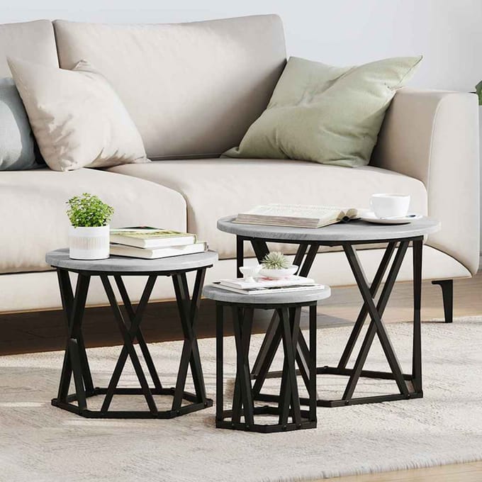 vidaXL - Nestende - Side - Table - 3 - st - Grijs - Sonoma - 53 - x - 53 - x - 40 - cm