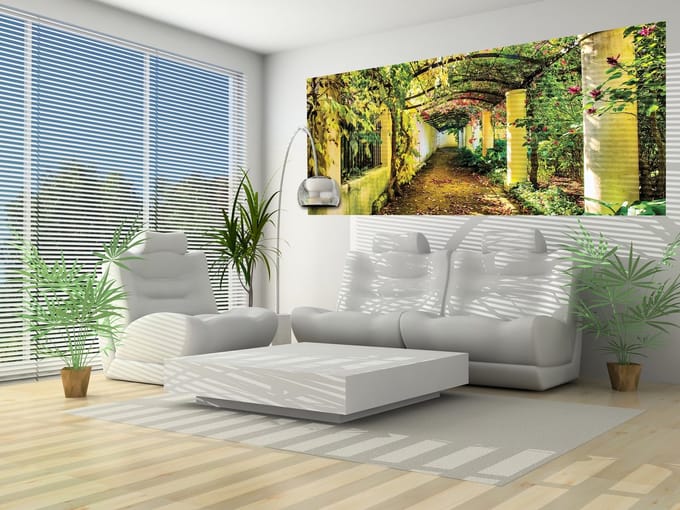 Garden Path Flowers Trees Nature Photo Wallcovering