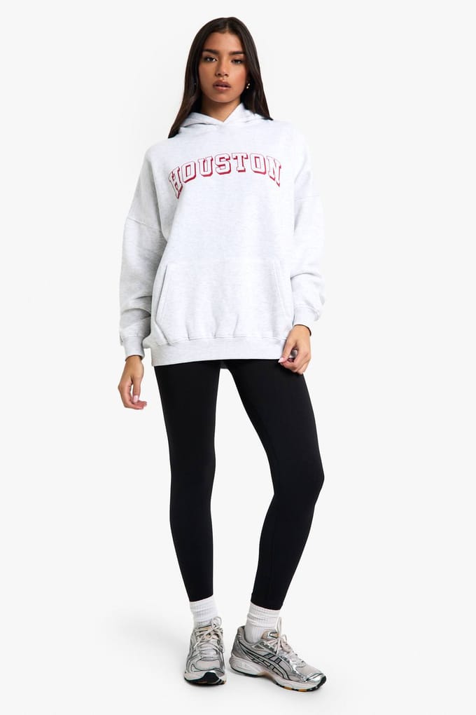 boohoo Dames Houston Slogan Oversized Hoodie | Asgrijs | Maat: Small