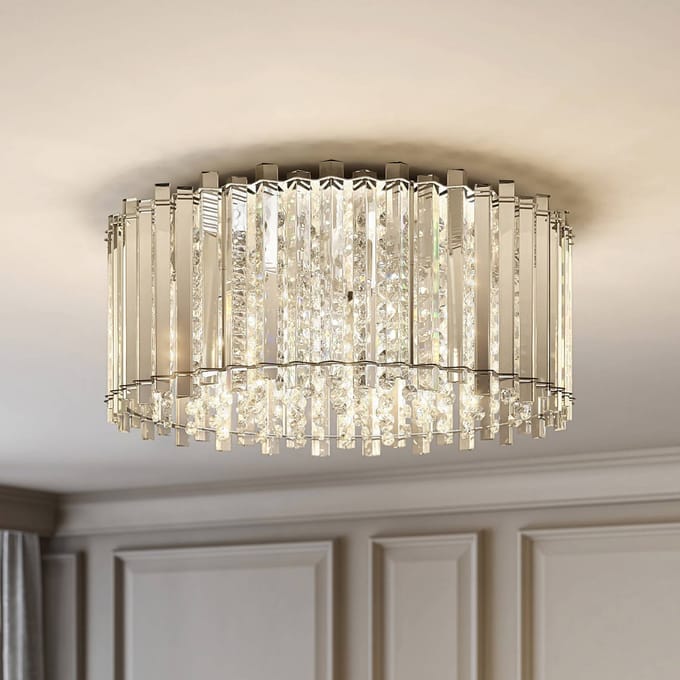 Lucande - plafondlamp - 6lichts - Metaal, kristal - H: 23 cm - G9 - chroom, helder