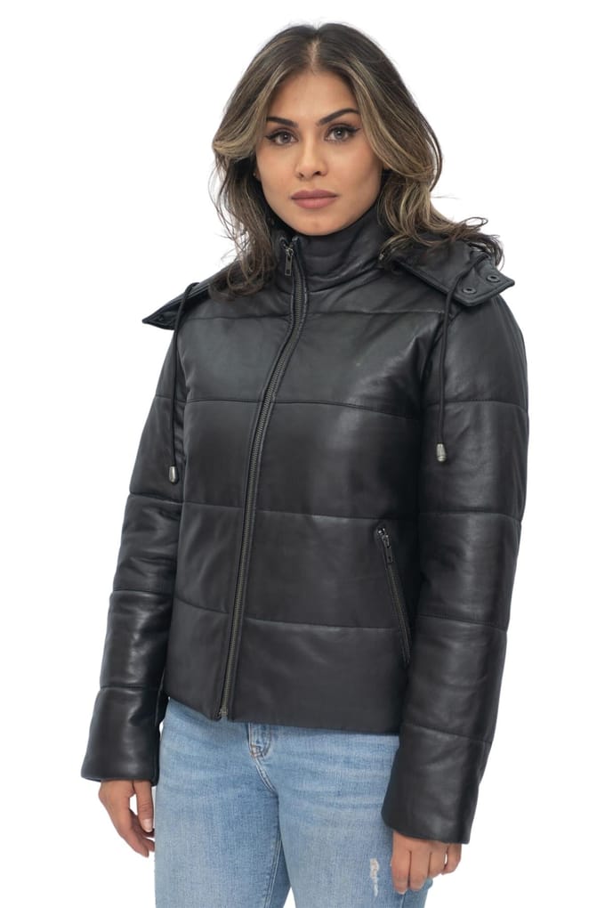 Dames puffer leren bomberjack-Ajax