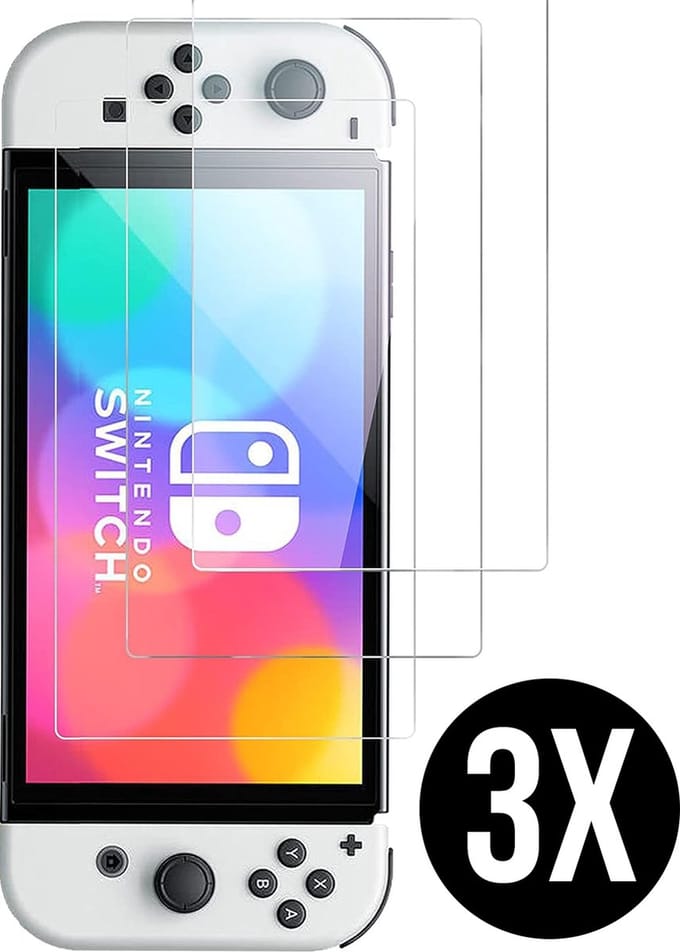 Podec - 3x Screenprotector geschikt voor Nintendo Switch OLED - Tempered Glass Screen Cover