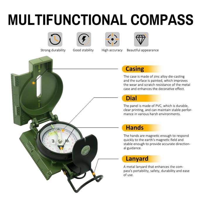 Multifunctioneel Kompas voor Buiten Camping Wandelen Opvouwbaar Kompas Survival Trip Navigatiegereedschap groen
