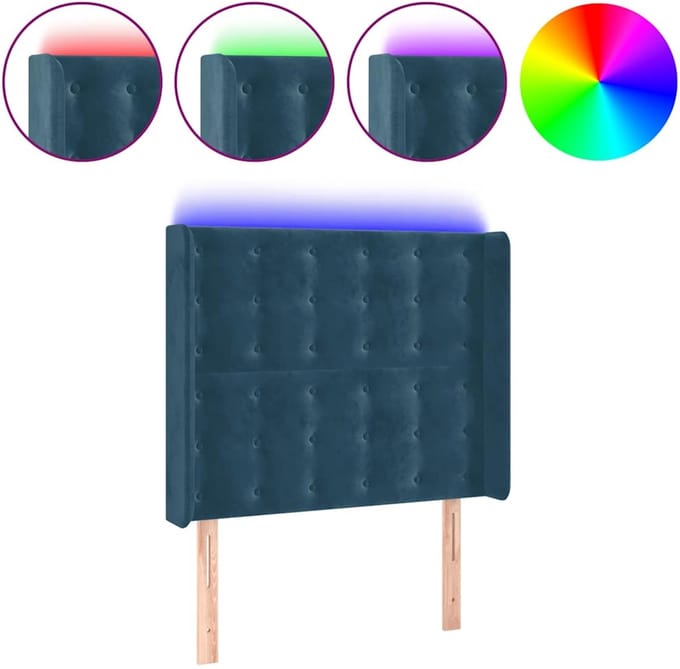 vidaXL - Hoofdbord - LED - 93x16x118/128 - cm - fluweel - donkerblauw