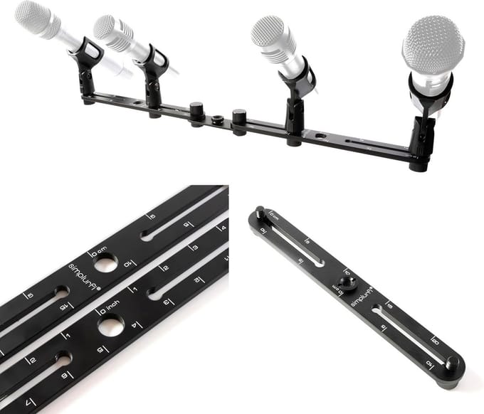 Verstelbare stereo T-bar voor maximaal 4 microfoons - geschikt voor 3/8" en 5/8" schroefdraad
