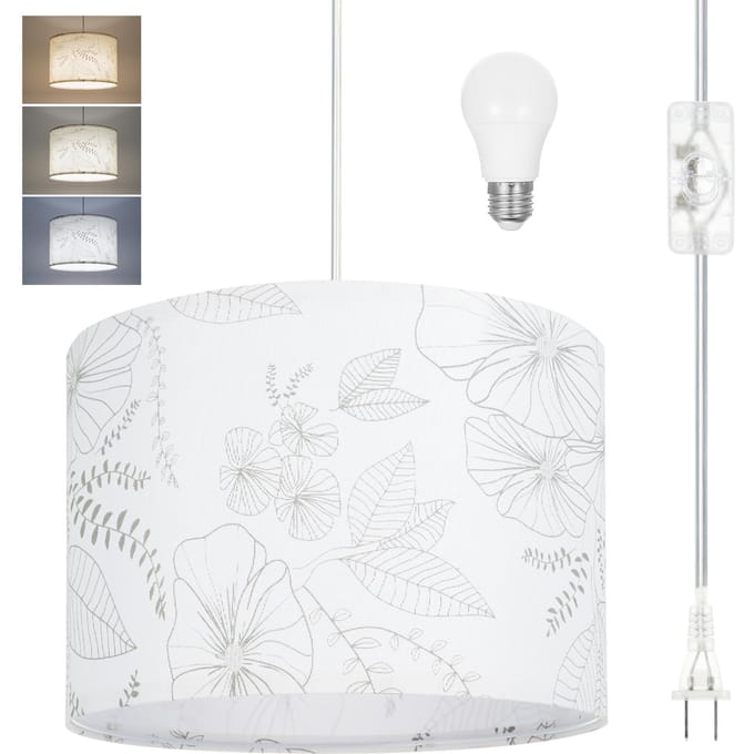 Stekkerhanglamp Bloem Stof Hanglamp met 3 Kleurtemperaturen LED Lamp 15FT US Plug wit