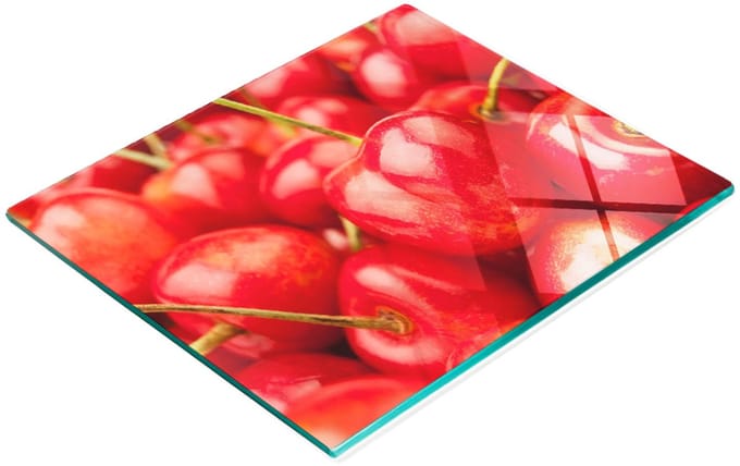Decoratieve snij- en serveerplank van kersenkleurig glas, 60x52 cm