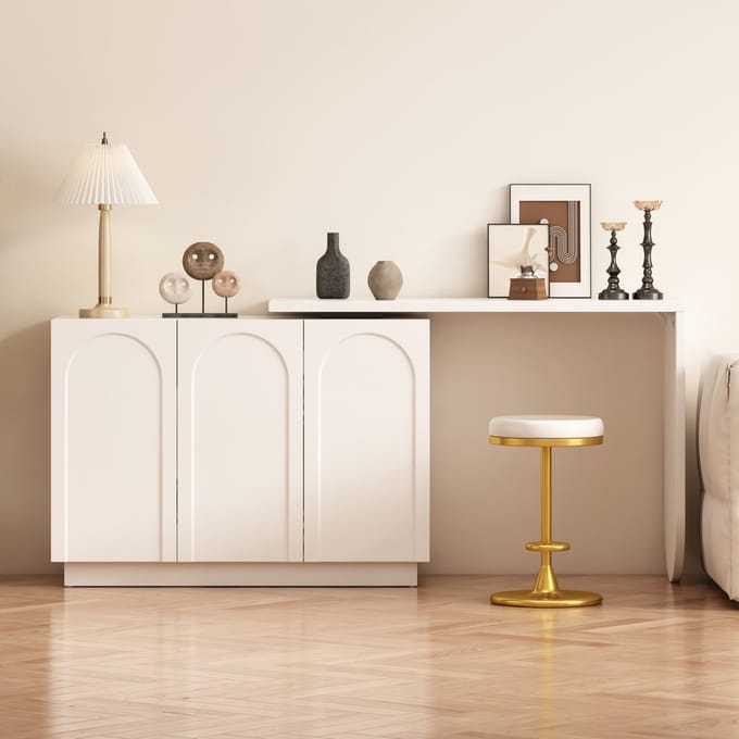 MODFU Luxe Draaibaar Hoekbureau & Dressoir in 1 (170 cm) - 360° Uitschuifbaar Bureau met Kast - Soft-Close - Wit