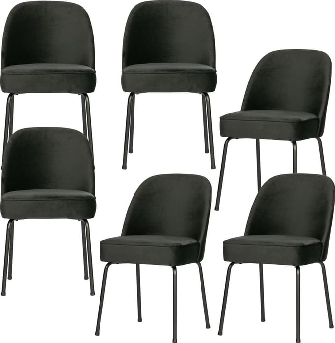 WOOOD Vogue Eetkamerstoelen - Fluweel Zwart - Set van 6