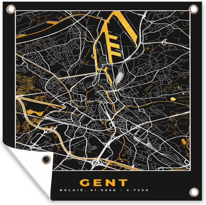Tuindoek Gent - Stadskaart - Plattegrond - Goud - Kaart - 100x100 cm
