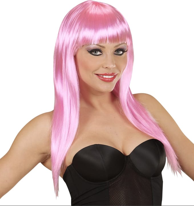 Roze pruik langer haar