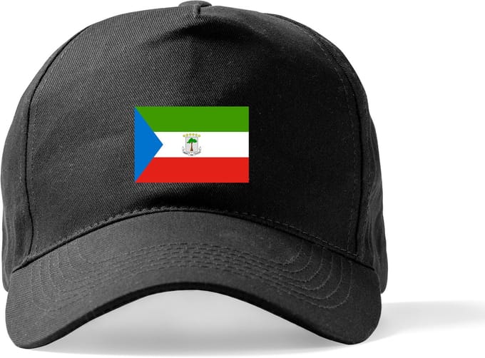 Zwarte Pet Beechfield met Wereldvlaggen, land Equatorial Guinea klittenbandsluiting