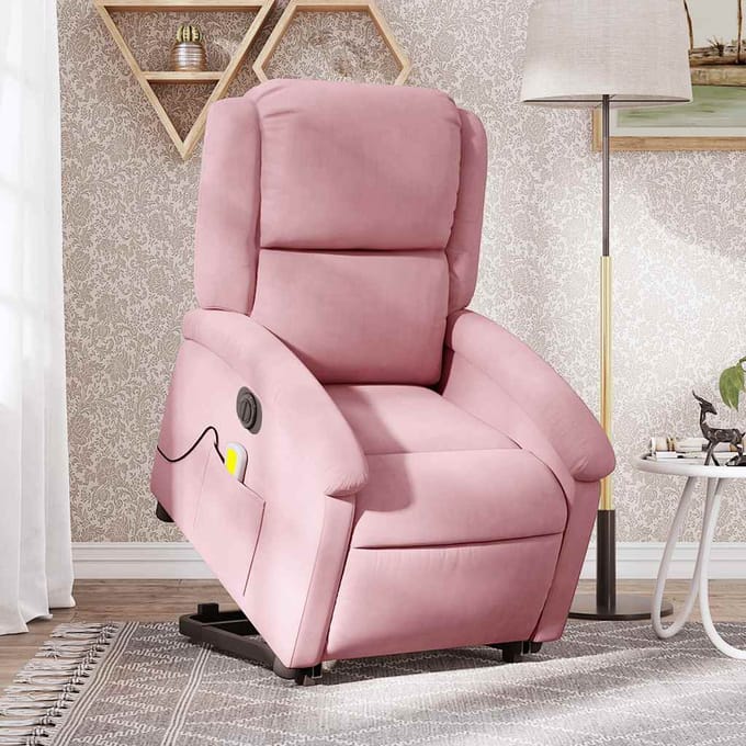 vidaXL - Sta-op-massagestoel - elektrisch - verstelbaar - fluweel - roze