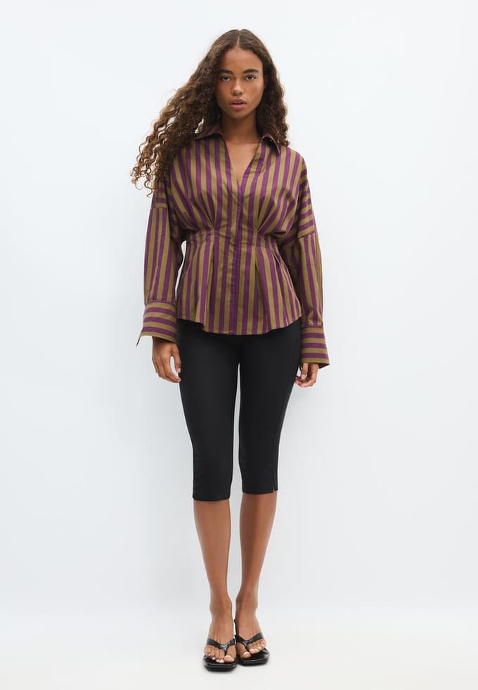 Stradivarius Popeline blouse met plooien  Kaki XS