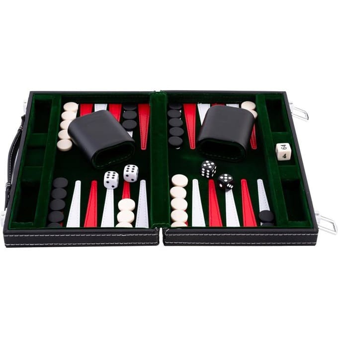 Backgammon de Voyage - ENGELHART - Modèle 11  - Valise en Simili Cuir - Feutres - Vert/Rouge/Blanc blanc