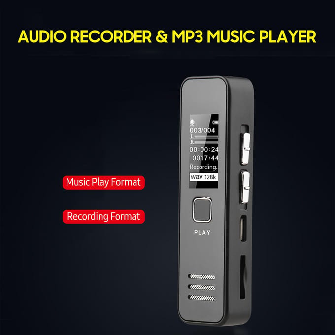 Digitale spraakrecorder 32 GB spraakopnameapparaat 32-1536 KBPS voor lezing, vergadering, interview zwart